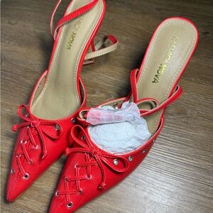 Red Leather Women's Lace Heels